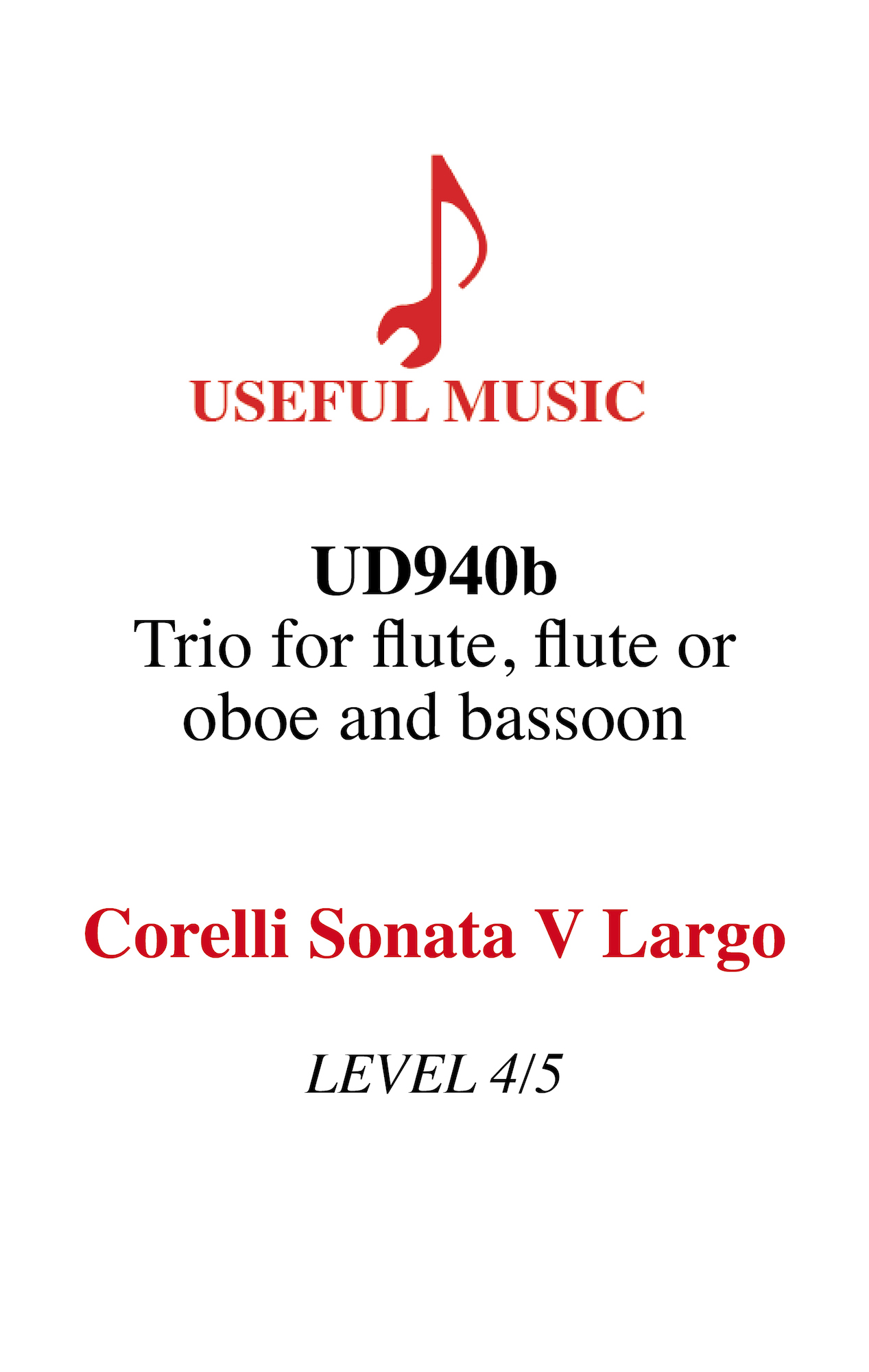 Corelli Largo for flute, flute or oboe, bassoon